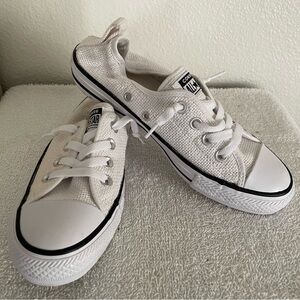 7M Converse All Star White Ivory Blk Trim Canvas Slip-On Shoes Womens NWOT new!